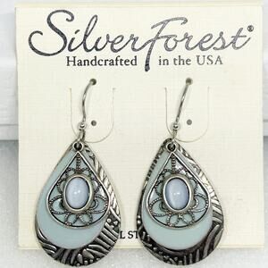 Silver Forest Blue Silver Tone Layered Teardrop Earrings Handcrafted USA NWT